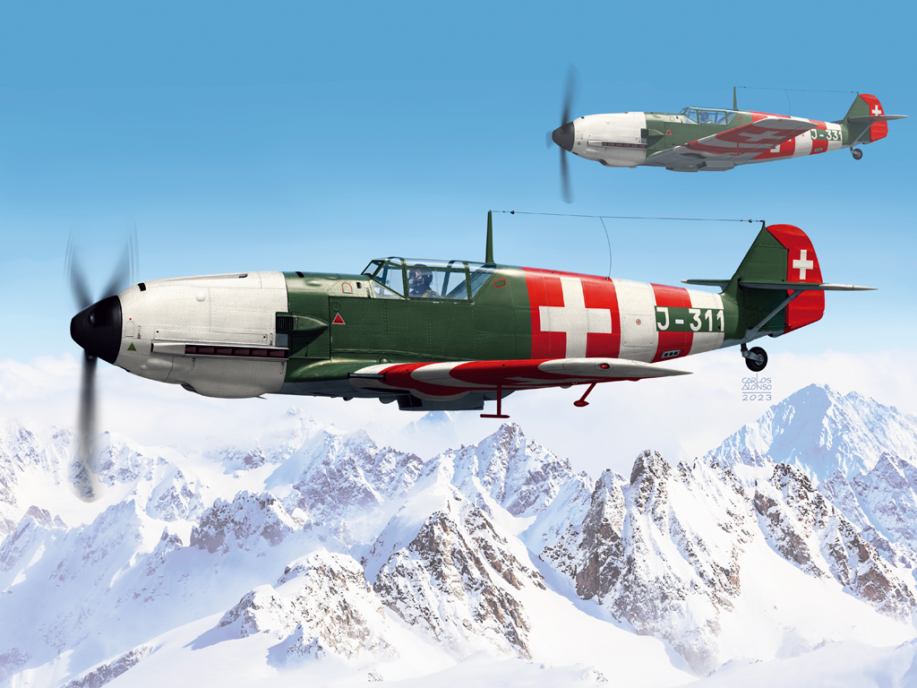 D5-12 Swiss Air Force Fighter MESSERSCHMITT Bf 109 E-3a 1/48